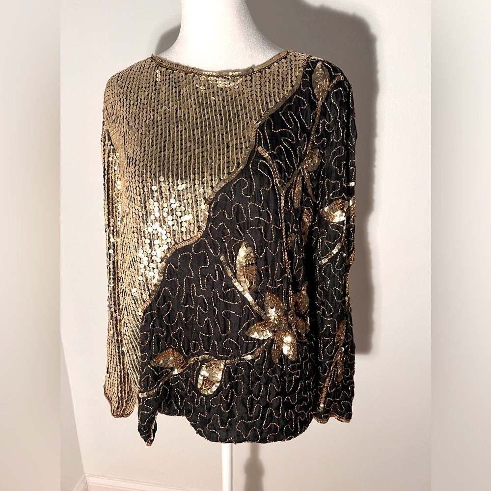 Vintage 80’s disco glam beaded top